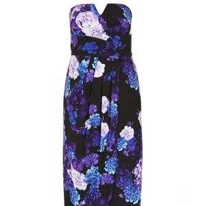Plus Size City Chic Hydrangea-Print Strapless Maxi Dress